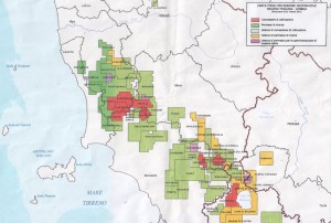 Cartina delle concessioni di ricerca geotermica in Toscana